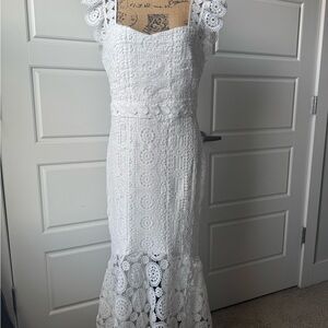 Lena Elegant White Crochet Midi Dress